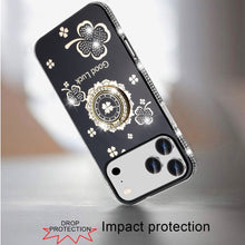 For iPhone 17 PRO Case Crystal Studded Ring Stand Bling Cover + Tempered Glass