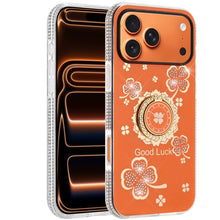 For iPhone 17 PRO Case Crystal Studded Ring Stand Bling Cover + Tempered Glass