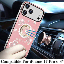 For iPhone 17 PRO Case Crystal Studded Ring Stand Bling Cover + Tempered Glass