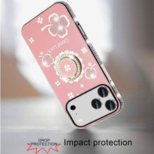 For iPhone 17 PRO Case Crystal Studded Ring Stand Bling Cover + Tempered Glass