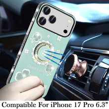 For iPhone 17 PRO Case Crystal Studded Ring Stand Bling Cover + Tempered Glass