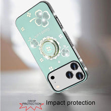 For iPhone 17 PRO Case Crystal Studded Ring Stand Bling Cover + Tempered Glass