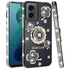 For Moto G 5G (2024) Case Glitter Clover Design Crystal Ring + Tempered Glass