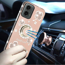 For Moto G 5G (2024) Case Glitter Clover Design Crystal Ring + Tempered Glass