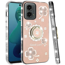 For Moto G 5G (2024) Case Glitter Clover Design Crystal Ring + Tempered Glass