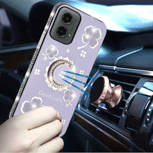 For Moto G 5G (2024) Case Glitter Clover Design Crystal Ring + Tempered Glass