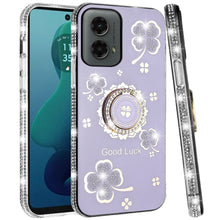 For Moto G 5G (2024) Case Glitter Clover Design Crystal Ring + Tempered Glass