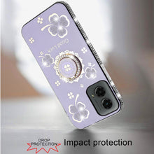 For Moto G 5G (2024) Case Glitter Clover Design Crystal Ring + Tempered Glass
