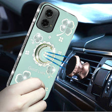 For Moto G 5G (2024) Case Glitter Clover Design Crystal Ring + Tempered Glass