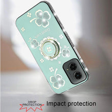 For Moto G 5G (2024) Case Glitter Clover Design Crystal Ring + Tempered Glass