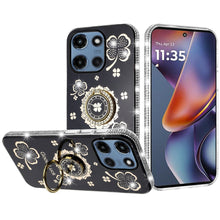 For Moto G 2025 Case Crystal Studded Ringstand Bling Cover + Tempered Glass
