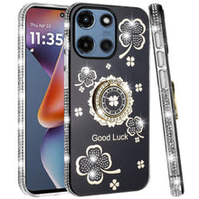 For Moto G 2025 Case Crystal Studded Ringstand Bling Cover + Tempered Glass