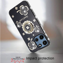 For Moto G 2025 Case Crystal Studded Ringstand Bling Cover + Tempered Glass