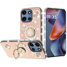 For Moto G 2025 Case Crystal Studded Ringstand Bling Cover + Tempered Glass