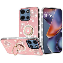 For Moto G 2025 Case Crystal Studded Ringstand Bling Cover + Tempered Glass