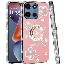 For Moto G 2025 Case Crystal Studded Ringstand Bling Cover + Tempered Glass