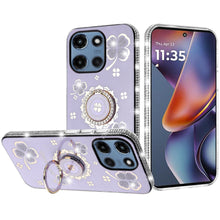 For Moto G 2025 Case Crystal Studded Ringstand Bling Cover + Tempered Glass