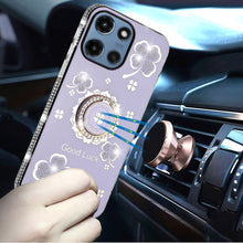 For Moto G 2025 Case Crystal Studded Ringstand Bling Cover + Tempered Glass