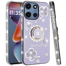 For Moto G 2025 Case Crystal Studded Ringstand Bling Cover + Tempered Glass