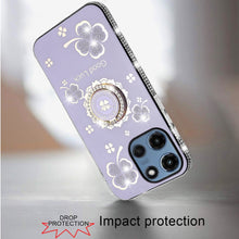 For Moto G 2025 Case Crystal Studded Ringstand Bling Cover + Tempered Glass