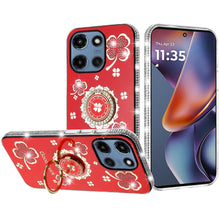For Moto G 2025 Case Crystal Studded Ringstand Bling Cover + Tempered Glass