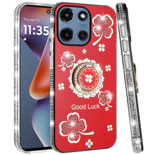 For Moto G 2025 Case Crystal Studded Ringstand Bling Cover + Tempered Glass
