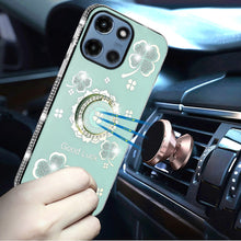 For Moto G 2025 Case Crystal Studded Ringstand Bling Cover + Tempered Glass