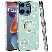 For Moto G 2025 Case Crystal Studded Ringstand Bling Cover + Tempered Glass