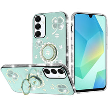 For Samsung A16 5G Case Crystal Studded Ringstand Bling Cover + Tempered Glass