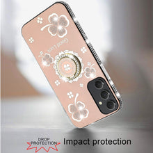 For Samsung A15 5G Case Glitter Clover Design Crystal Ring Stand +Tempered Glass