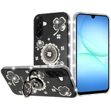 For Samsung A17 5G Case Crystal Studded Ring Stand Bling Cover + Tempered Glass