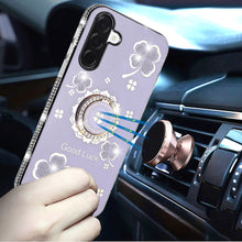 For Samsung A17 5G Case Crystal Studded Ring Stand Bling Cover + Tempered Glass