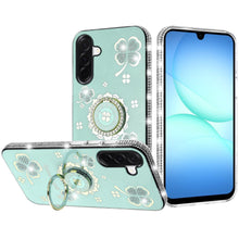 For Samsung A17 5G Case Crystal Studded Ring Stand Bling Cover + Tempered Glass