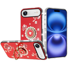 For iPhone Air Case Crystal Studded Ring Stand Bling Phone Cover +Tempered Glass