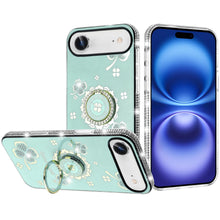 For iPhone Air Case Crystal Studded Ring Stand Bling Phone Cover +Tempered Glass