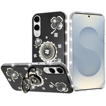 For Samsung S25 Edge Case Crystal Studded Ring Stand Bling + Tempered Glass