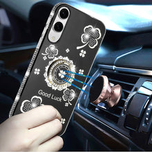 For Samsung S25 Edge Case Crystal Studded Ring Stand Bling + Tempered Glass