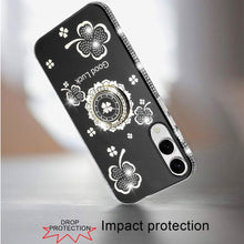 For Samsung S25 Edge Case Crystal Studded Ring Stand Bling + Tempered Glass