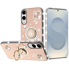 For Samsung S25 Edge Case Crystal Studded Ring Stand Bling + Tempered Glass