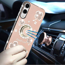 For Samsung S25 Edge Case Crystal Studded Ring Stand Bling + Tempered Glass