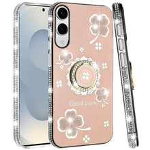 For Samsung S25 Edge Case Crystal Studded Ring Stand Bling + Tempered Glass