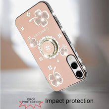 For Samsung S25 Edge Case Crystal Studded Ring Stand Bling + Tempered Glass