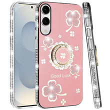 For Samsung S25 Edge Case Crystal Studded Ring Stand Bling + Tempered Glass