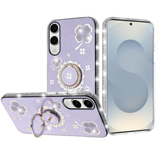 For Samsung S25 Edge Case Crystal Studded Ring Stand Bling + Tempered Glass