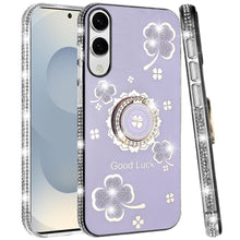 For Samsung S25 Edge Case Crystal Studded Ring Stand Bling + Tempered Glass