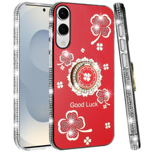 For Samsung S25 Edge Case Crystal Studded Ring Stand Bling + Tempered Glass