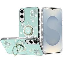 For Samsung S25 Edge Case Crystal Studded Ring Stand Bling + Tempered Glass