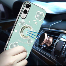 For Samsung S25 Edge Case Crystal Studded Ring Stand Bling + Tempered Glass