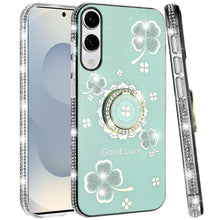 For Samsung S25 Edge Case Crystal Studded Ring Stand Bling + Tempered Glass