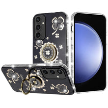 For Samsung S23 FE 5G Case Crystal Studded Ring Stand Bling + Tempered Glass